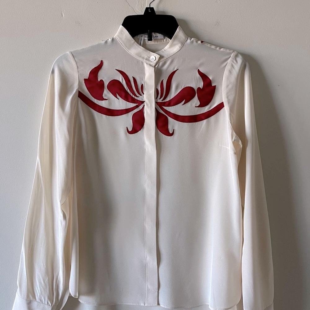 DEREK LAM Cream Blouse Rich Red Modern Design